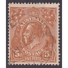 Australian    King George V    5d Chestnut   Single Crown WMK  Plate Variety 1L52..